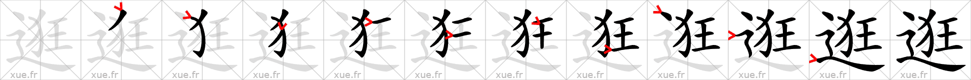 Chinese Hanzi stroke order for 逛