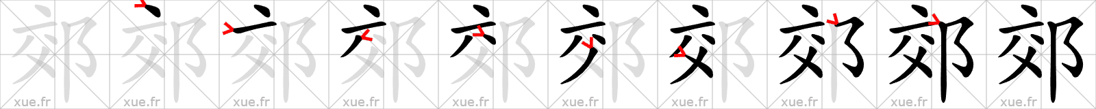 Chinese Hanzi stroke order for 郊