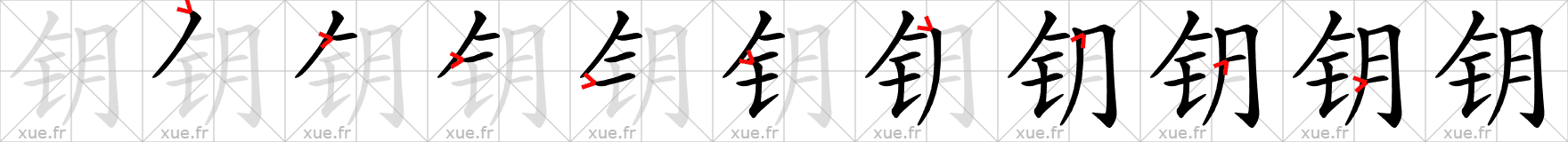 Chinese Hanzi stroke order for 钥
