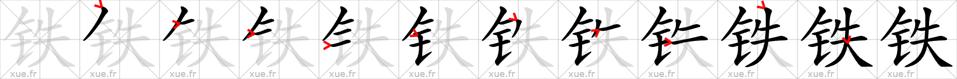Chinese Hanzi stroke order for 铁