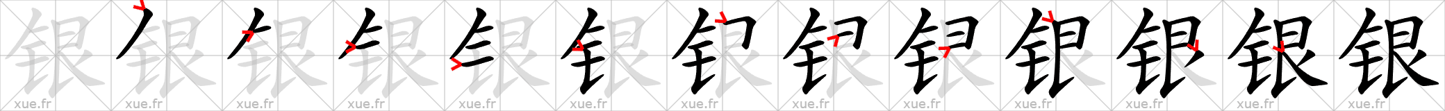 Chinese Hanzi stroke order for 银