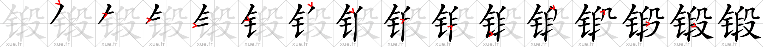 Chinese Hanzi stroke order for 锻