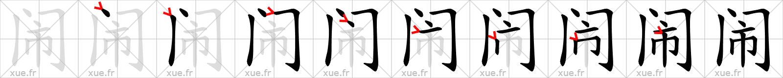 Chinese Hanzi stroke order for 闹