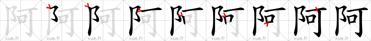 Chinese Hanzi stroke order for 阿
