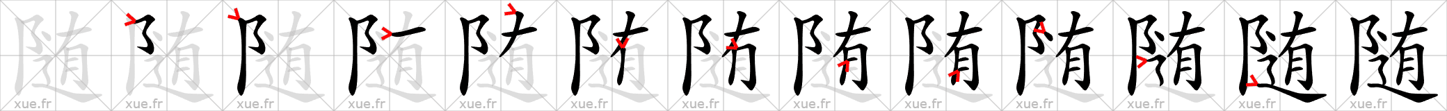 Chinese Hanzi stroke order for 随