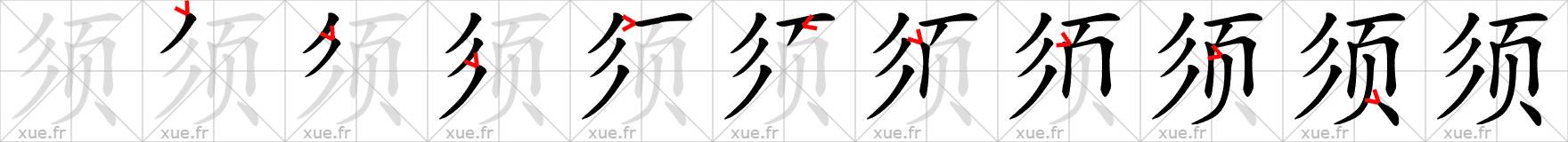 Chinese Hanzi stroke order for 须