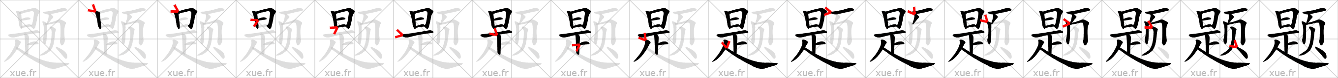 Chinese Hanzi stroke order for 题