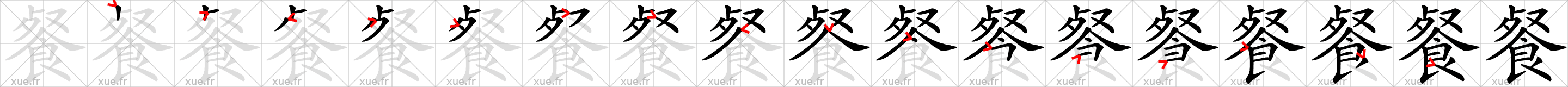 Chinese Hanzi stroke order for 餐