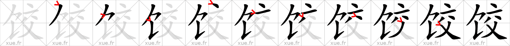 Chinese Hanzi stroke order for 饺