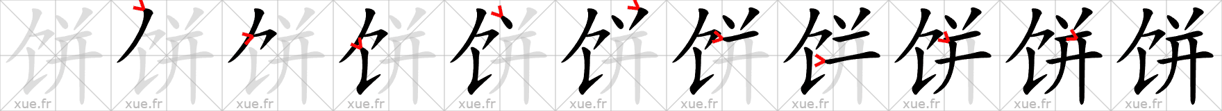 Chinese Hanzi stroke order for 饼