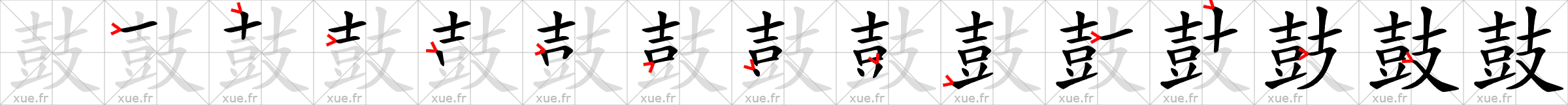 Chinese Hanzi stroke order for 鼓