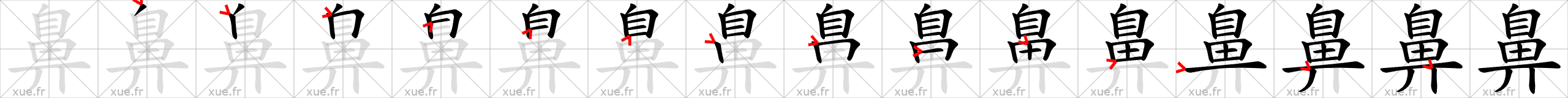 Chinese Hanzi stroke order for 鼻